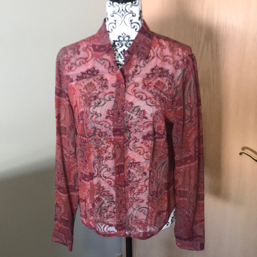 Ann Taylor sheer red blouse with buttons